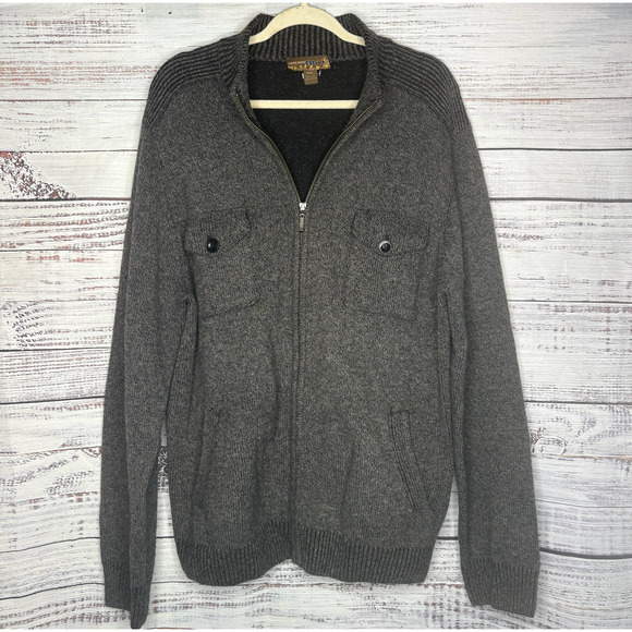 Pronto Uomo 100% Wool Full Zip Sweater Jacket XXL Gray Knit Cardigan Pockets - Picture 1 of 3